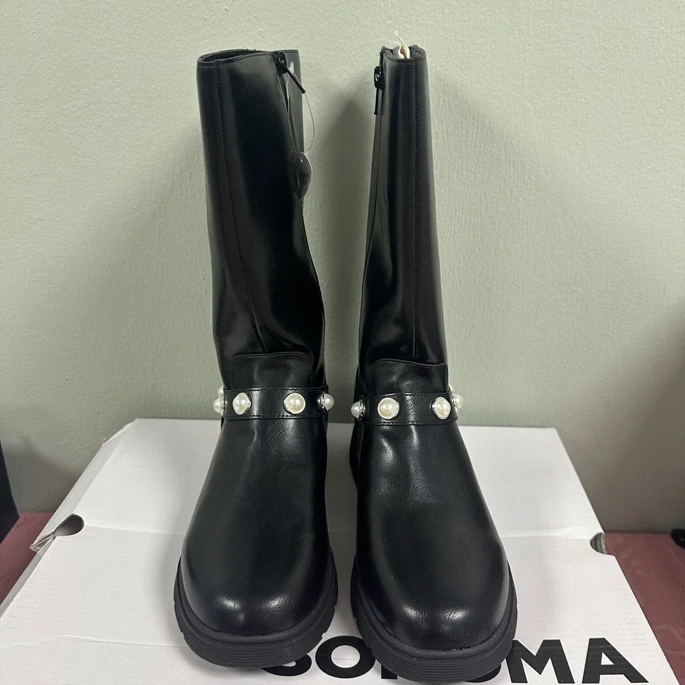 Sonoma Goods For Life Girls Black Pearl Strap Tall Boots BREAH Size 6 NEW